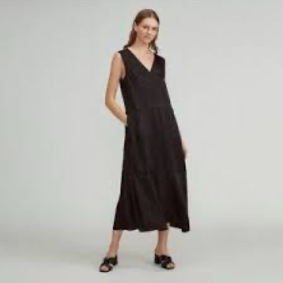 EVERLANE Sz L 100% Tencel Washed Out Look Tiered Flowy Pockets Sleeveless Dress - Picture 1 of 10